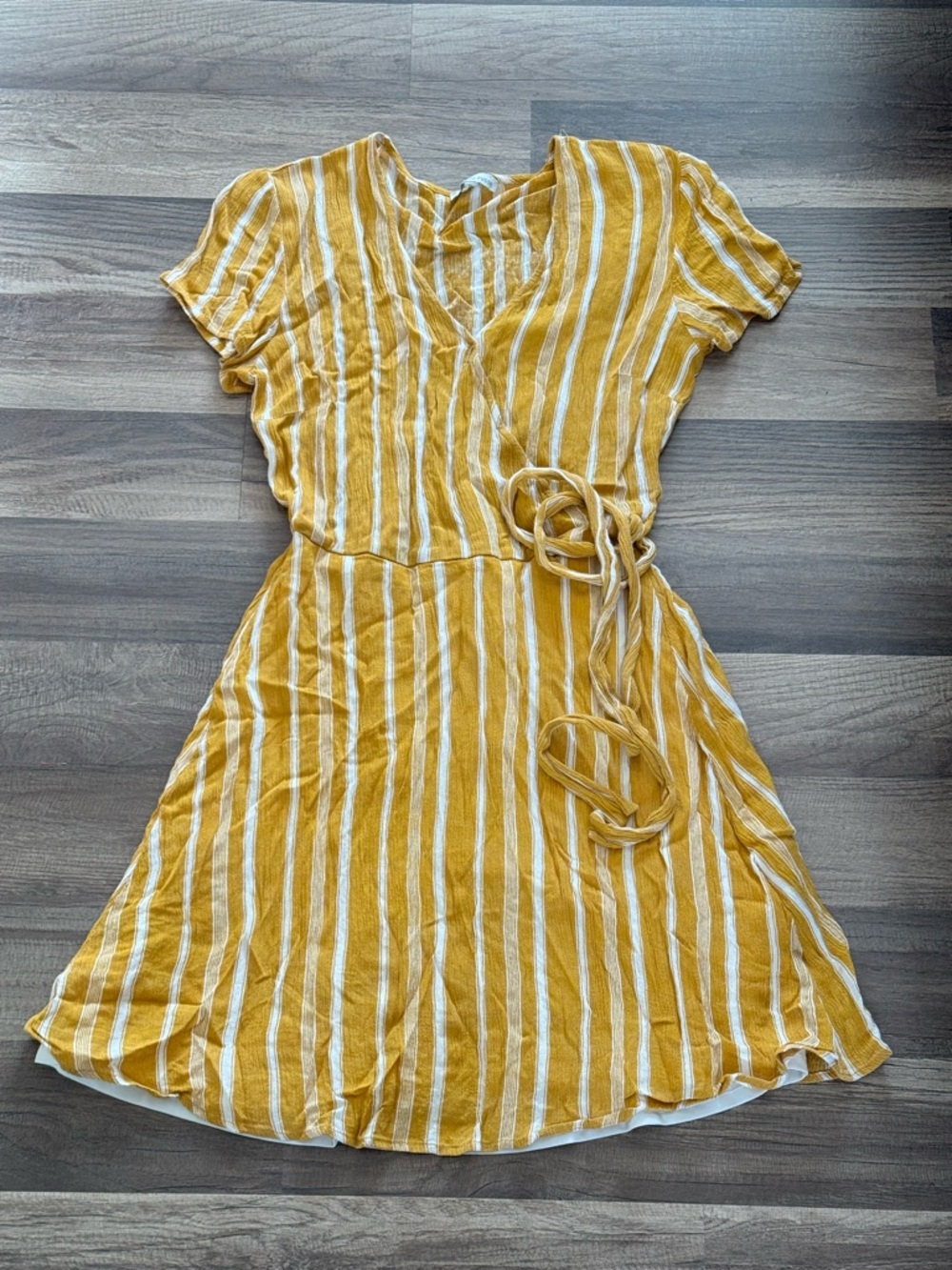 Charlotte Russe Yellow and White Striped Wrap Mini Dress